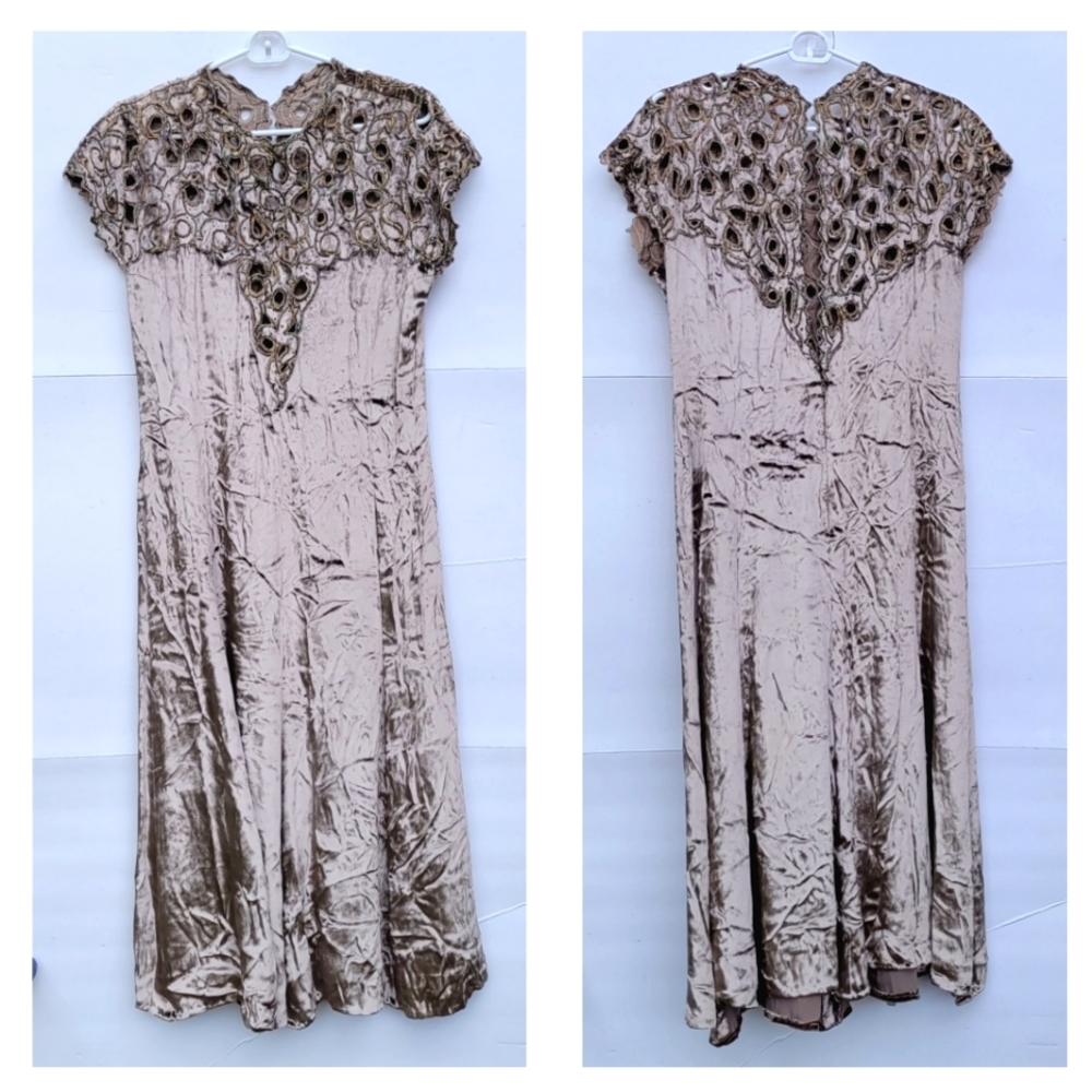 Chloe Vintage Velvet Lazer Cut Beaded Midi Dress Karl Lagerfeld era